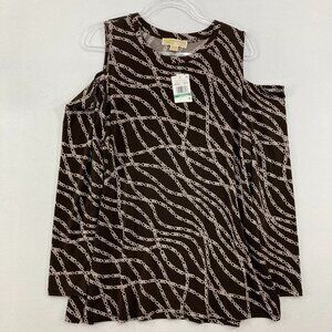 New Michael Michael Kors size 0X Brown Chain Print Cold Shoulder Stretch Top
